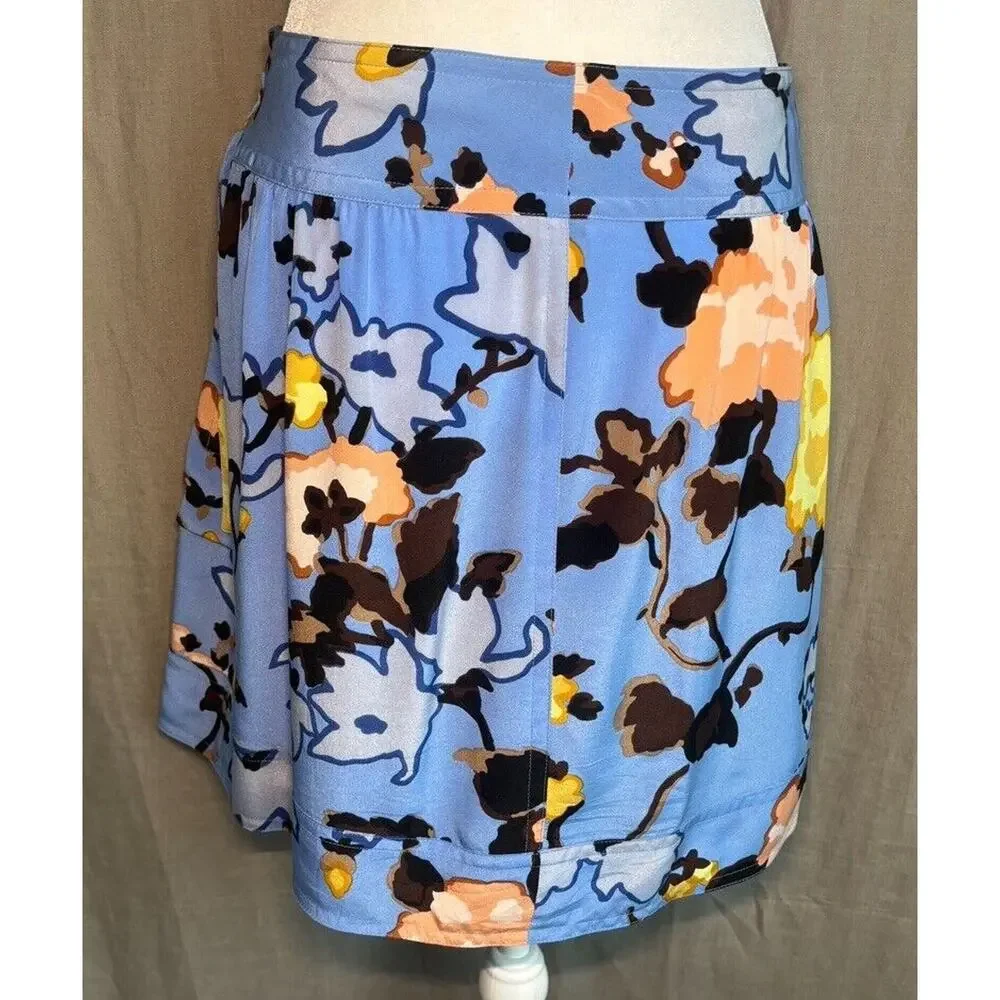 Missoni Italy Valentino Y2K Vintage Blue Floral Print Silk Mini Skirt Waist 30”